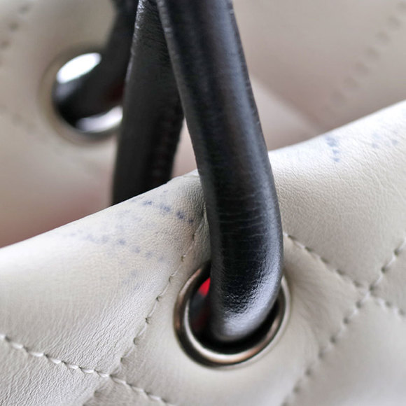 Chanel Cambon Line Small Tote White Black Line Leather Bag Coco Mark - Picture 11 of 15